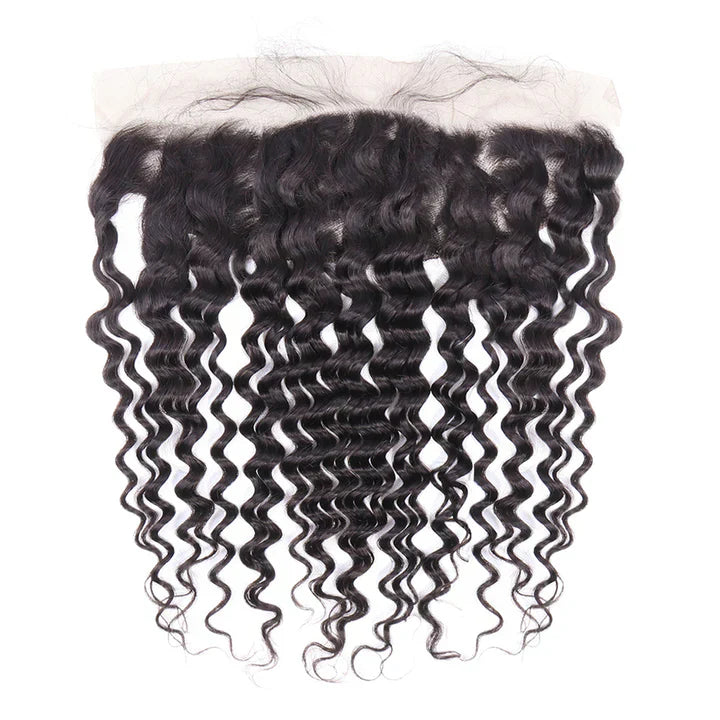 100% unprocessed human hair 13x4 loose deep lace frontal natural wave, natural black.