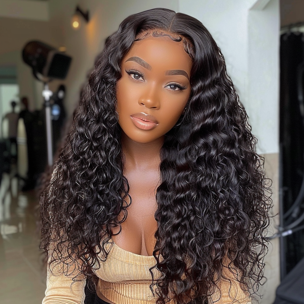 100% unprocessed human hair 13x4 loose deep lace frontal with natural wave, natural black.