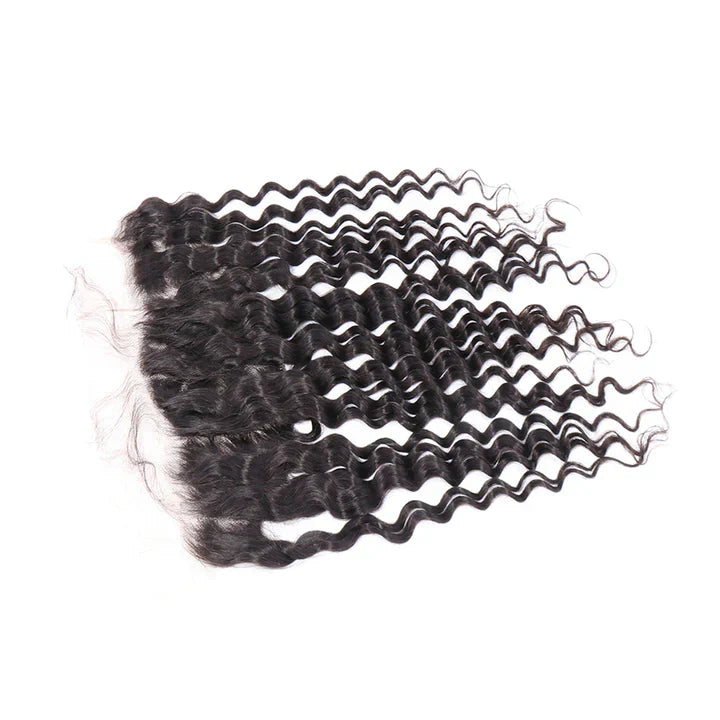 100% unprocessed human hair 13x4 loose deep lace frontal natural wave, natural black.