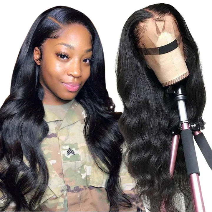 Cacaolux Body Wave 13x4 Lace Front Wig 180% Density Pre Plucked Virgin Human Hair in Natural Black