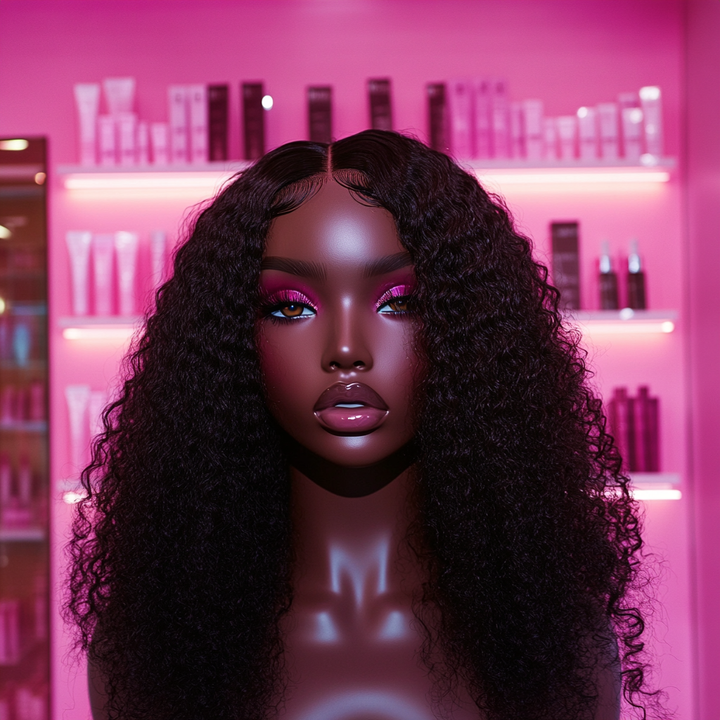 13x4 Pixie Curly Lace Front Wig with Baby Hair, Brazilian Human Hair, 150% Density, Pre-Plucked, Natural Black.